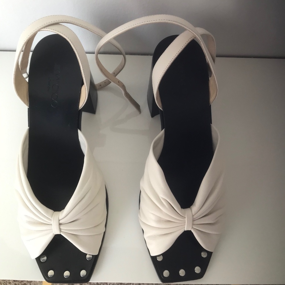 Jimmy Choo White Leather Block Heel Sandals